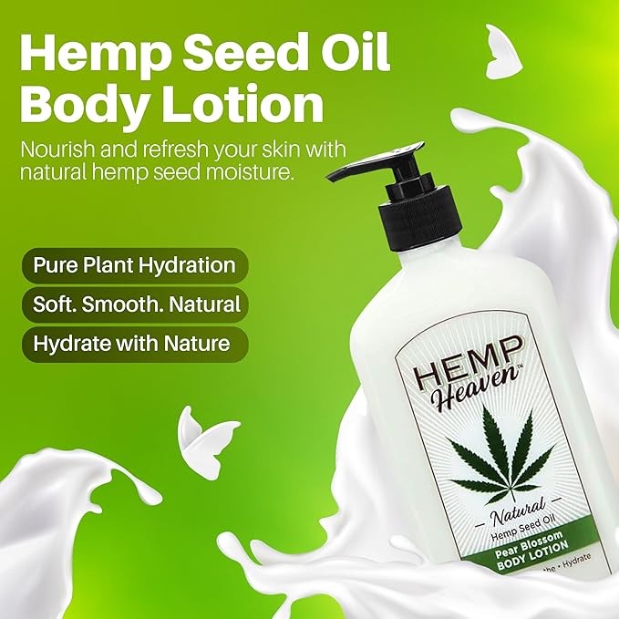 Hemp Heaven Hemp Lotion - Natural Hemp Seed Oil, Paraben-Free, 18 oz, Made in USA, Nourishing for Men & Women, EWG Verified, Anti-Aging (Pear Blossom)