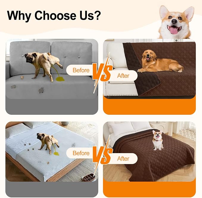 Smiry Reversible Waterproof Pet Couch Covers for Sofa | Washable Dog Couch Sofa Covers, Water Resistant Furniture Protector Slipcover, Geometric (82"x120", Brown/Chocolate)