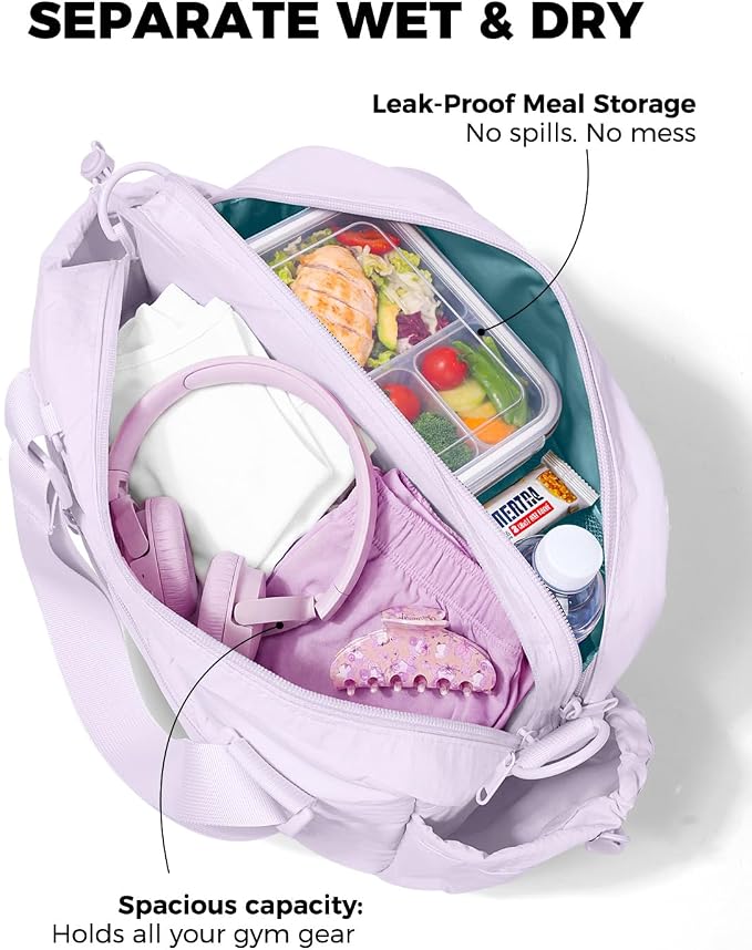 Small Gym Bag for Women - Puffer Duffle Weekender Work Duffel Carry on Overnight Nurse Dance Yoga Workout Tote Bag with Yoga Mat Holder Wet Compartment Coin Purse BPA-Free