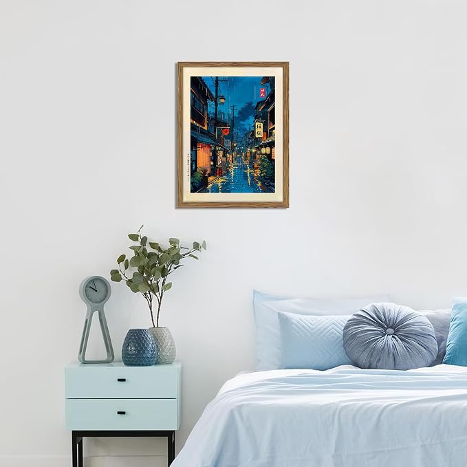 Framed Japanese Wall Art, Asian Tokyo Tea House Canvas Wall Decor Painting, Cool Japanese Night Posters Prints Pictures for Bedroom Living Room Bathroom Home Decor 16x24 Inch