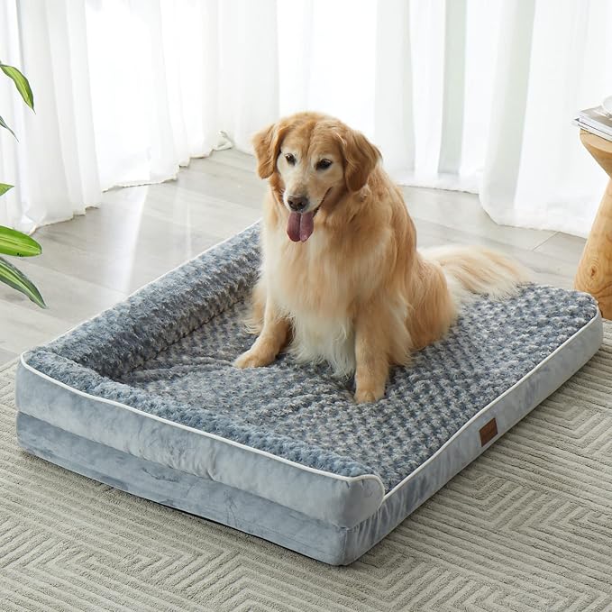 BFPETHOME Orthopedic Washable Dog Bed, Sleeping Couch for Large Senior Dogs | Deluxe Plush Rose Velvet Washable Cover, Egg Crate Foam Support, Waterproof Lining, Non-Slip Bottom, Senior Dogs
