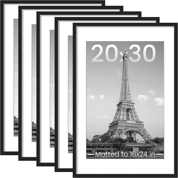 upsimples 20x30 Picture Frame, Gallery Wall Frames Set of 5, Black | Poster Frame Collage Wall Decor, 16x24 Picture Frame with Mat for Family, Baby, Hallway, Christmas