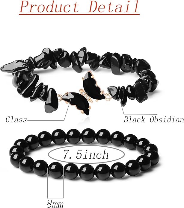DUQGUHO 2Pcs Butterfly Bracelets for Women Healing Crystals Bracelets for Women Natural Gemstone Bead Bracelet Cute Butterfly Charm Bracelet Stretch 8mm Crystal Jewelry Gifts for Women