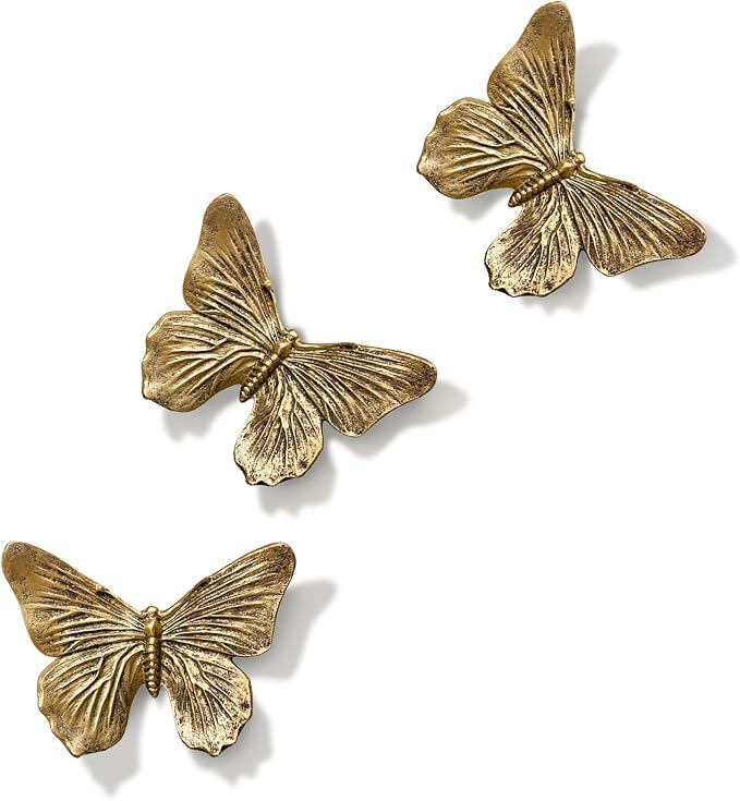 GUSFREUD 3D Butterfly Wall Decor Set – Resin Wall Decor for Living Room, Bedroom, Bathroom, Dining Room, Outdoor and Gallery Walls - Antique Copper - Set of 3