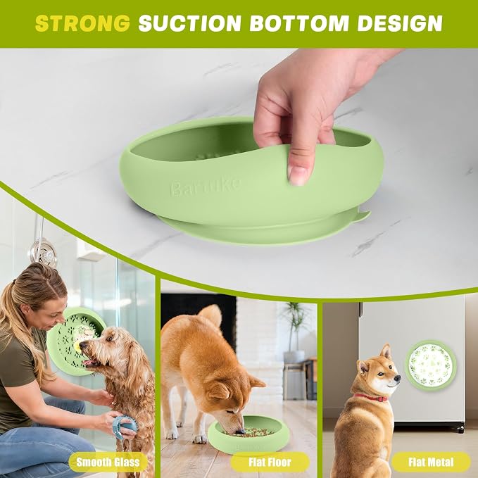 Silicone Dog Lick Bowl, Slow Feeder Dog Bowls with Strong Suction, Green