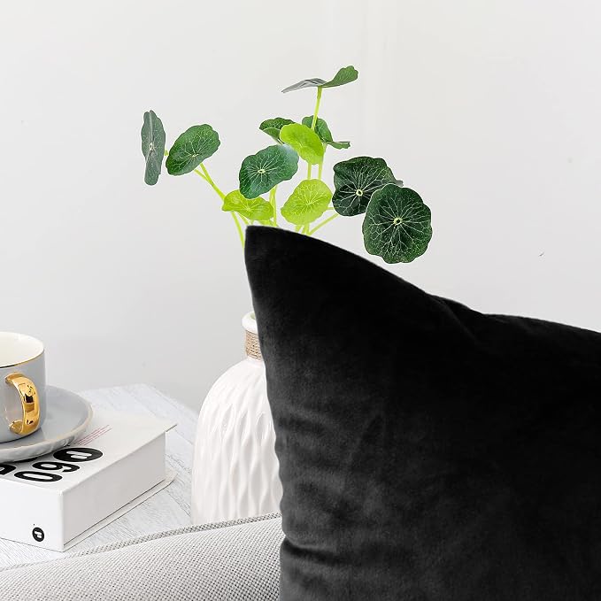 NiNi ALL Black Velvet Throw Pillow Covers 28x28 Pack of 2 Decorative Couch | Soft Solid Boho Cushion Squar Pillow Cases for Chair Sofa Bedroom Farmhouse Living room Modern Luxury Home Decor Halloween