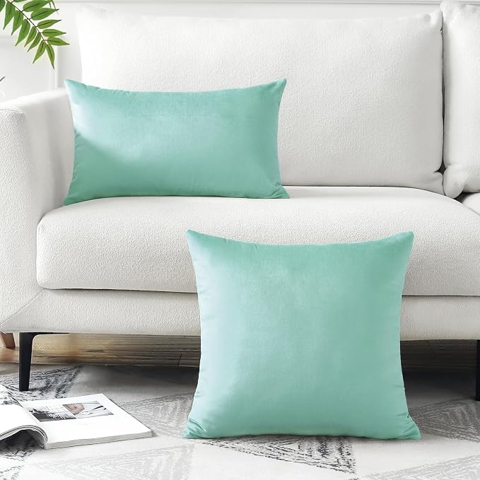 Artscope Luxury Velvet Pillow Covers Decorative Square Pillowcases Soft Solid Cushion Cases for Couch Sofa Bedroom Home Decor 20x20 Inch Aqua Green