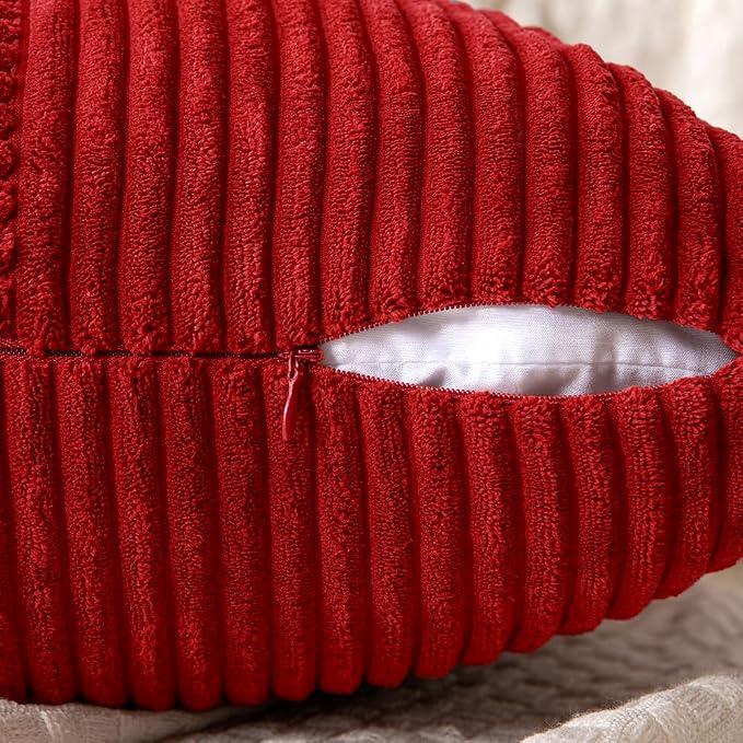 MIULEE Christmas Red Decorative Throw Pillow Covers for Couch 18x18 Inch | 2 Pack, Boho Farmhouse Pillow Covers, Soft Cross Corduroy Patchwork Textured Cushion Cases For Bed Sofa