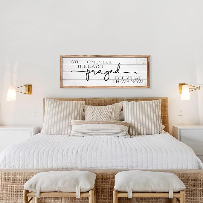 Large Wall Art - "I Still Remember The Days I Prayed for What I Have Now" - Inspiring Farmhouse Wall Decor for Bedroom, Above Bed Wall Decor, Living Room, or Dining Room Display, Rustic Bedroom Wall Art for Home Decor 42x15 inch