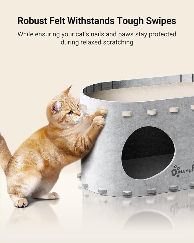 DownyPaws Cat House for Indoor Cats, Cube Castle Cat Bed Cave, Marble | Cat Hideaway Enclosed Bed,Cave Hideout Fort,Kitten Peekaboo Hut for Cats,Hide Box Bed for Large Cat Up to 22 Lbs