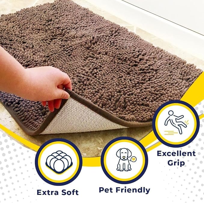 Muddy Mat® | Super Water Absorbent Door Mat Indoor, Microfiber Quick Dry Chenille Entryway Rug, Slip Resistant Front Door Mat, Indoor Mats for Entryway, Machine Washable Pet Rug, Tan 30" x 48"