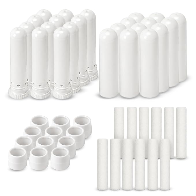 Wild Essentials Essential Oil Inhaler Tubes, 12 Pack Aromatherapy Inhaler Sticks with Wicks, Portable Nasal Diffuser Containers, Thick Medical Grade Plastic, Made in USA Travel Scent Stick Kit