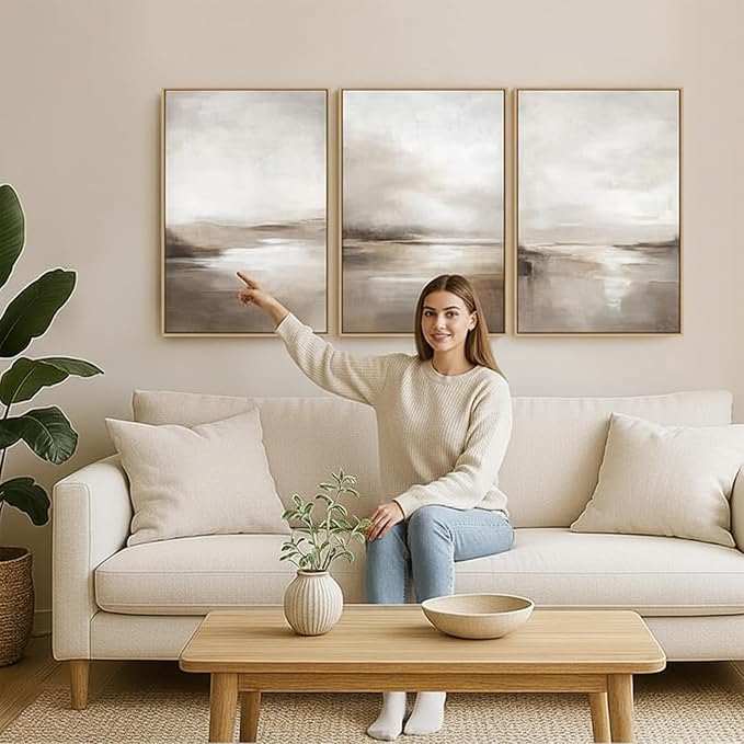 SAFERRYHOME Neutral Abstract Landscape Shapes Wall Art,3 Panels 16x24 Inch | Minimalist Framed Canvas Print Set, Abstract Illustrations Modern Nordic Calm Decor for Living Room,Bedroom,Bathroom,Hallway