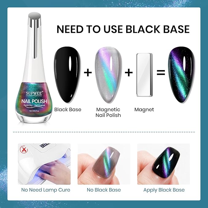 Cat Eye Nail Polish Non Gel with Magnet Quick Dry Cateye Magnetic Nail Polish for Fingernail Air Drying Fast Lacquer Manicure Gift For Women Girls 16ml, 0.54fl oz