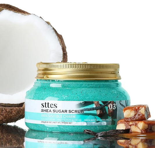 Sttes Smell Rio Shea Sugar Body Scrub 03 (Irresistible Charm) – Coconut & Vanilla Scent Shower Treatment 250g
