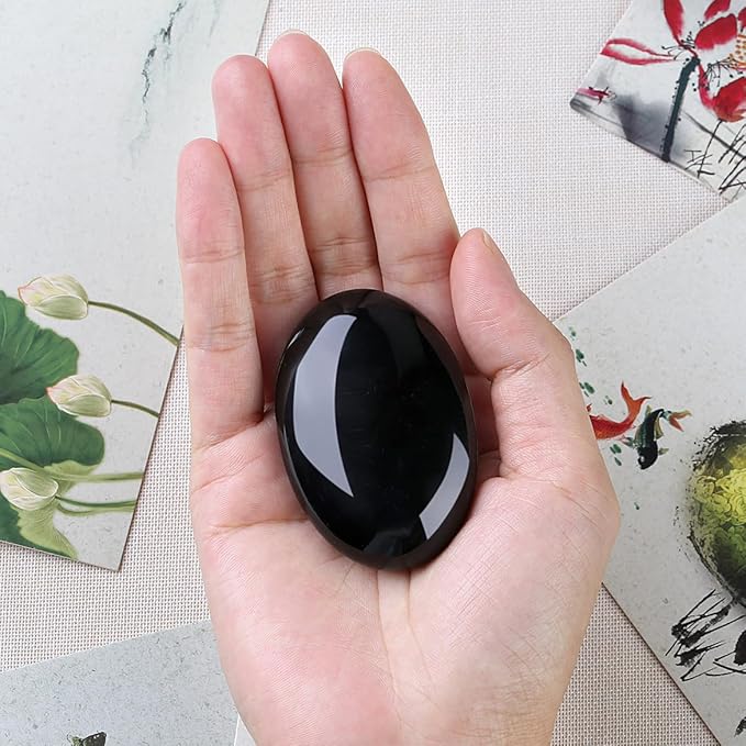 DUQGUHO Obsidian Stone Crystal 2.4'' Black Palm Stone Natural Healing Crystal Gemstone Worry Stone Energy Balancing Polished Stones Blessing Gifts Boho Pocket Stone 1PCS