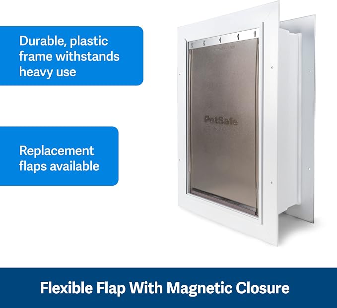 PetSafe Wall Entry Pet Door, Telescoping, Dogs up to 100 lb, Large | Insulates Better Than Metal, Interior & Exterior Install, Weatherproof Double-Flap, DIY Telescoping Tunnel 4.75-7.25 in Walls