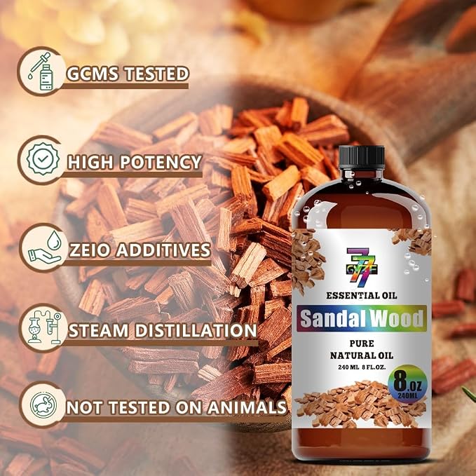 Sandalwood Essential Oil, Sandalwood Oils, for Diffuser, Humidifier, DIY Candles, Soap, Meditation, Home, Gift, Essential Oil, GV77ZF Sandalwood Fragrance Oil - 8 fl oz (240 ml)