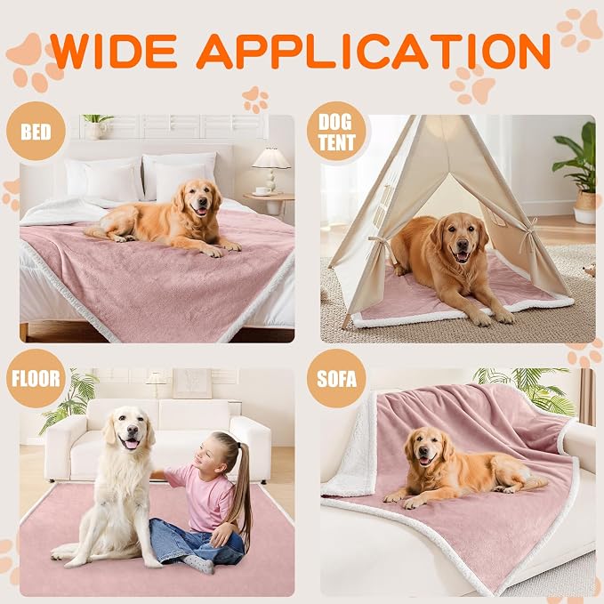 Smiry Waterproof Blanket Throw, Reversible Dog Blanket for Sofa Couch Bed | Soft Leakproof Sherpa Fleece, Washable Furniture Couch Protector for Large Dogs Cats, 60"x80", Pink/White