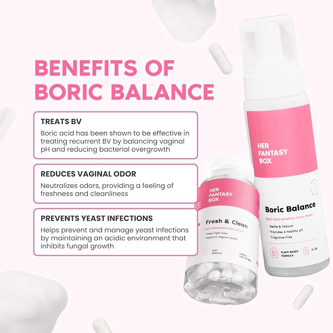 Her Fantasy Box | Boric Balance Yoni Foam Wash - Naturally Safe, pH-Balancing, Gentle Cleansing Formula for Daily Care, Odor Control, and Feminine Hygiene