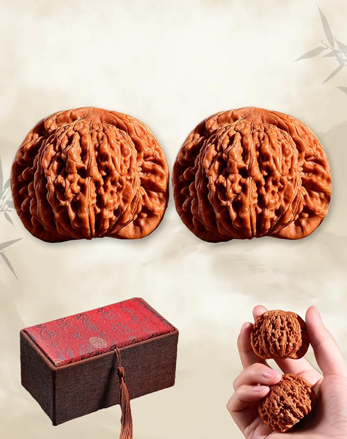 Jade Walnuts - 2026 Chinese Wenwan Walnut, Polishing Walnuts Fidget with Storage Box, Hand-Polished Natural Walnut Stress Relievers, For Meditation, Focus, And Collectors (Lion Head A, 1.42-1.46in)