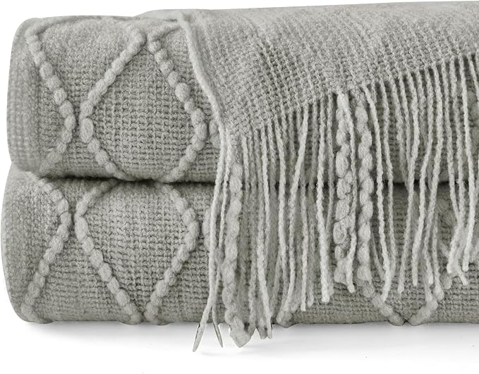 inhand Light Grey Knitted Throw Blanket for Couch and Bed, 60"x80" | Soft Cozy Knit Blanket with Tassel, Lightweight Decorative Blankets and Throws, Farmhouse Warm Woven for Men and Women