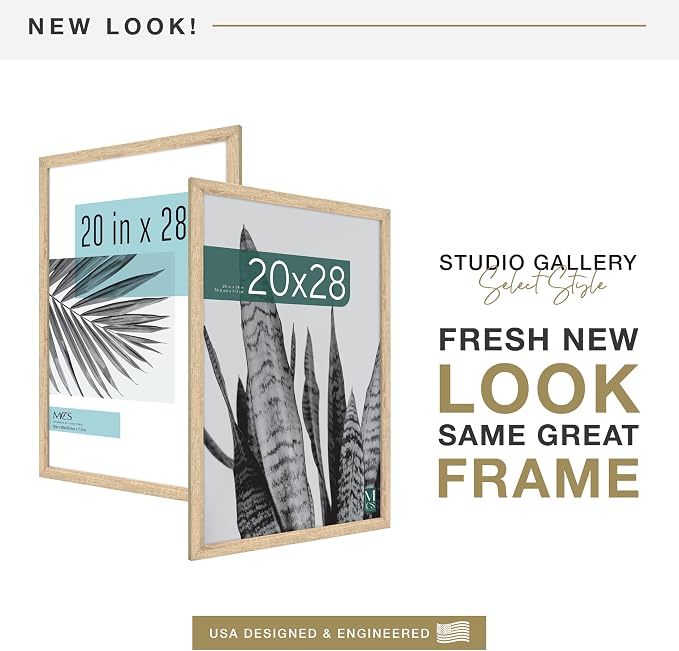 MCS Studio Gallery 20x28 Poster Frame Natural Woodgrain Engineered Wood, Vertical & Horizontal Wall Hanging Large Picture Frame for Photos, Posters & Art Prints (2-Pack)