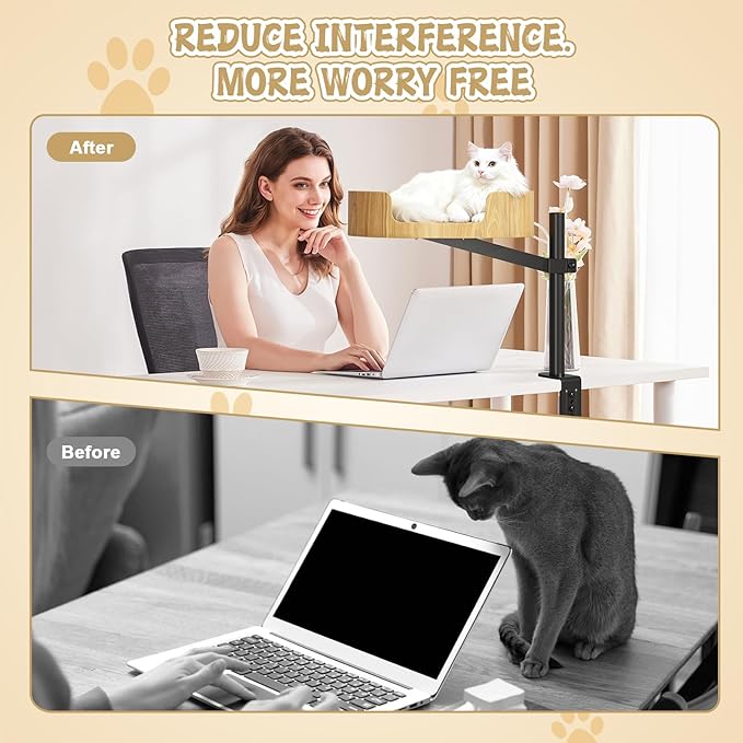 Spacocld Cat Desk Bed,Cat Bed for Desk 360° Rotating & Adjustable, Heavy-Duty Metal Cat Desk Hammock with Secure Clamp, Space-Saving Desk Cat Bed for Office Desk & Gaming Table,Detachable.
