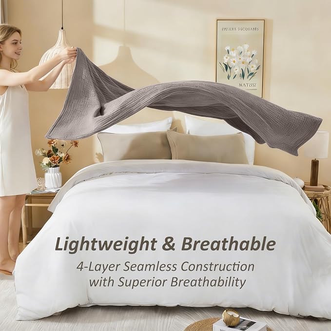 EMME Cotton Muslin Large Throw Blanket Couch Breathable Gauze Soft Lightweight Bed Blankets Adults (Heather Brown, 50"x70")