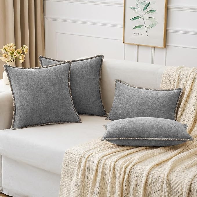 MIULEE Decorative Couch Throw Pillow Covers 18x18 Inch Dark Gray 2 Pack | Farmhouse Pillow Covers with Stitched Edge, Soft Chenille Cushion Cases, for Sofa Bed Living Room Home Decor