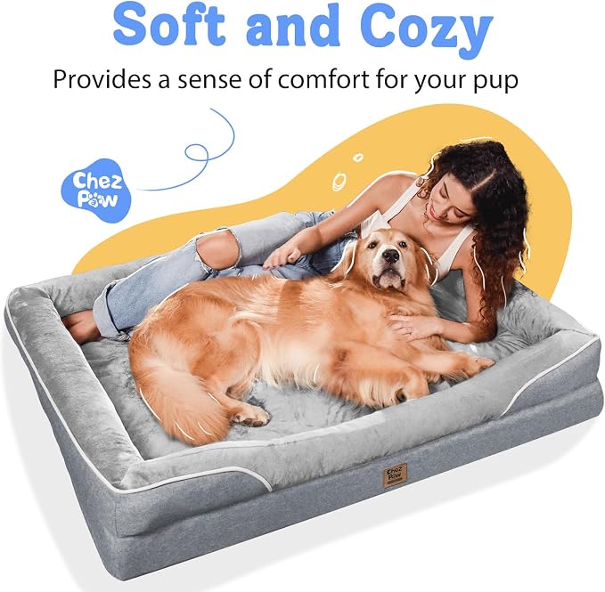 Orthopedic Washable XXL Dog Bed for Extra Large Dogs | Egg Crate Foam, 4-Sided Bolster Support, Waterproof Liner, Non-Slip Bottom, Removable Bolster Cover, 45 x 35 Inch