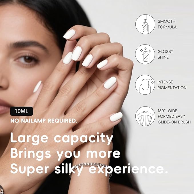 White Nail Polish Matte, Nail Polish White French Quick Dry, No UV Lamp Needed, Streak Free, Long- Last Fingernail Polish for Nail Manicure Salon DIY Nail Art, 0.35 Fl Oz
