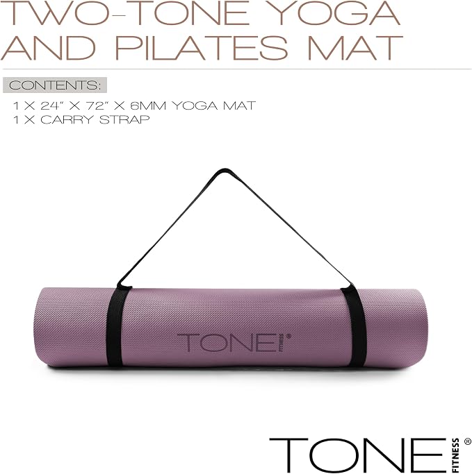 TONE Fitness Yoga Mat 1/4" Thick Non Slip Exercise & Pilates Mat for Home Workouts with Carrying Strap | Multiple Options