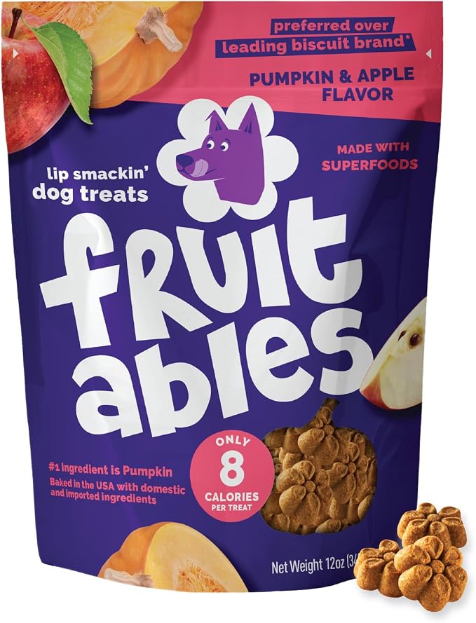 Fruitables Baked Dog Treats, Low Calorie Treats, Pumpkin & Apple, 12oz | Healthy Dog Treats, Training Treats, Crunchy Dog Biscuits, Limited Ingredient Recipe, Healthy Puppy Snacks, Made in USA