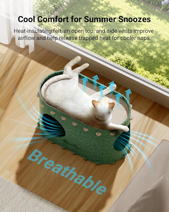 DownyPaws Cat House for Indoor Cats, Cube Castle Cat Bed Cave, Forest | Cat Hideaway Enclosed Bed,Cave Hideout Fort,Kitten Peekaboo Hut for Cats,Hide Box Bed for Large Cat Up to 22 Lbs
