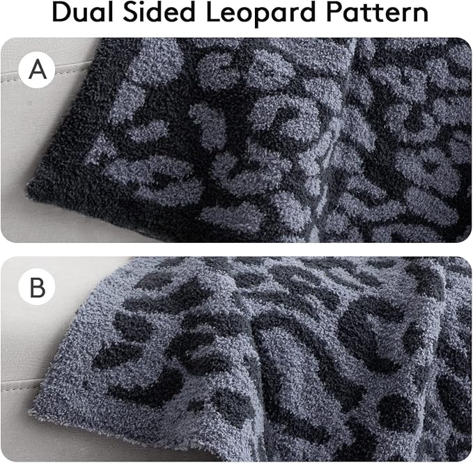 MH MYLUNE HOME Ultra Soft Leopard Throw Blanket, Charcoal Blue, 71"x78" | Reversible Cheetah Print Blanket, Comfy Fluffy Fuzzy Plush Blanket Throws for Couch Bed, Cozy Blankets for Women Gift