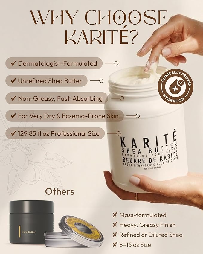 Karité Crème Corps Shea Butter Body Cream | Hydrating Moisturizer for Dry & Sensitive Skin | Dermatologist-Formulated and Approved | Cruelty-free & Hypoallergenic for all Skin Types- 129.85floz