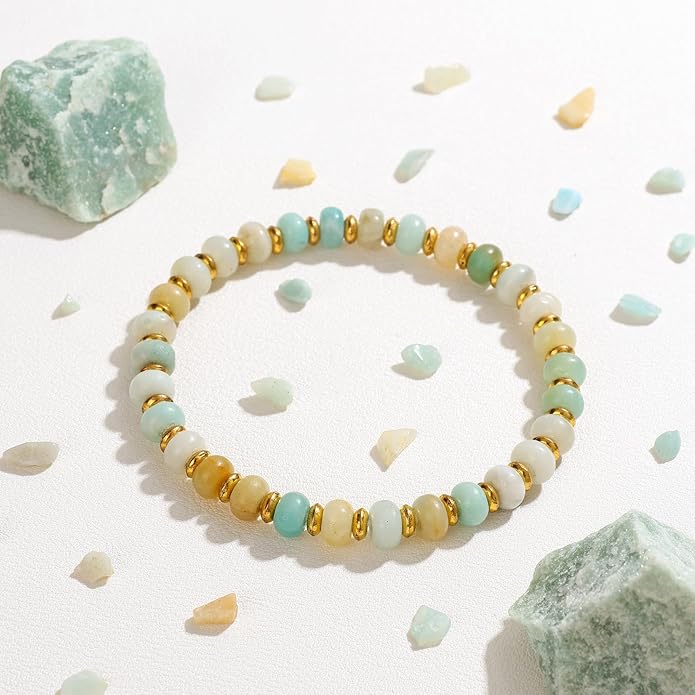 GolbalJew 4 * 6mm Gemstone Rondelle Bead Bracelets for Women Healing Crystal Stone Beads Bracelet Handmade Beaded Spiritual Jewelry Gifts