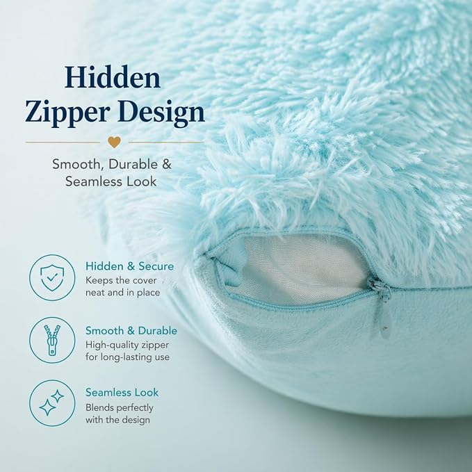 REAFORT Long Hair Faux Fur Body Pillow Cover 21"x54", Hidden Zipper (Aqua) | Ultra-soft long hair faux fur with a hidden zipper offers luxurious comfort and is machine washable for easy care.