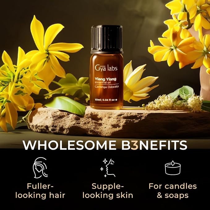 Gya Labs Ylang Ylang Essential Oil for Skin – 0.34 Fl Oz – Premium Grade Essential Oils for Diffuser, Aromatherapy, Hair Care, Skin Care, Body, Massage & DIY Candle Making Scents