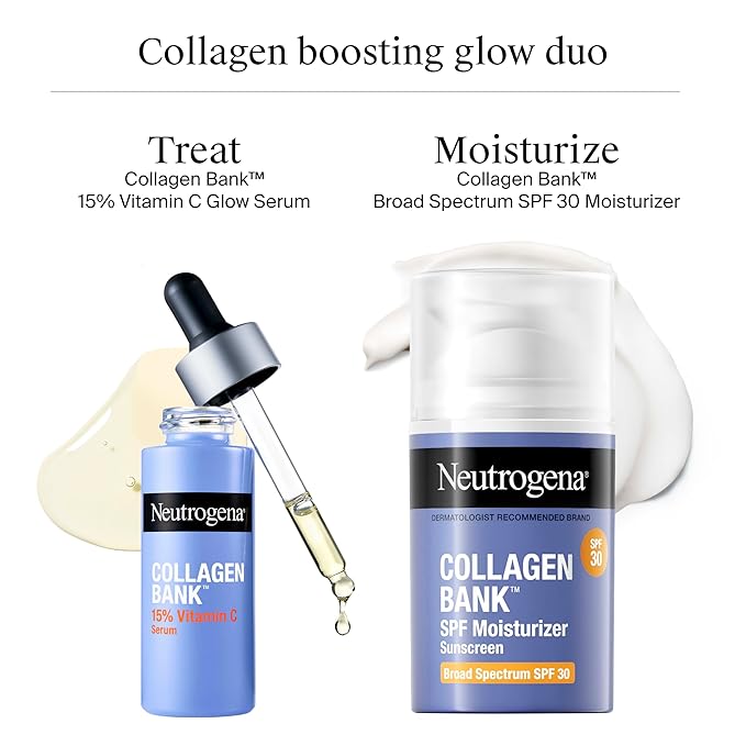 Neutrogena Collagen Bank 15% Vitamin C Face Serum, Vitamin C Serum for Face Helps Build Collagen for Glowing, Plumper Looking Skin, Uneven Skin Tone Treatment, Fragrance Free, 0.5 fl. oz