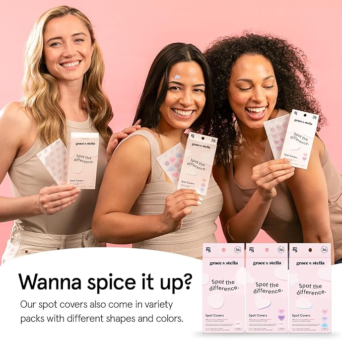 grace & stella Award Winning Pore Strip - Pimple Patches for Face - Hydrocolloid Acne Patches - Absorbs Zits, Reduces Redness - Cute Patches Dermatologist-Tested, Vegan (Multishape, 72 Count)