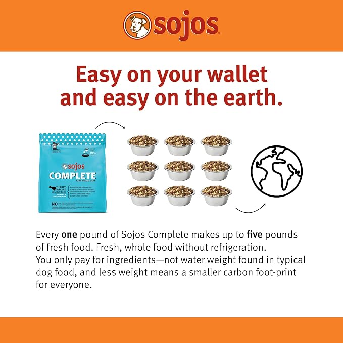 Sojos Complete Freeze Dried Raw Adult Dry Dog Food, Grain Free, Natural, Turkey Recipe, 1.75 lb Bag