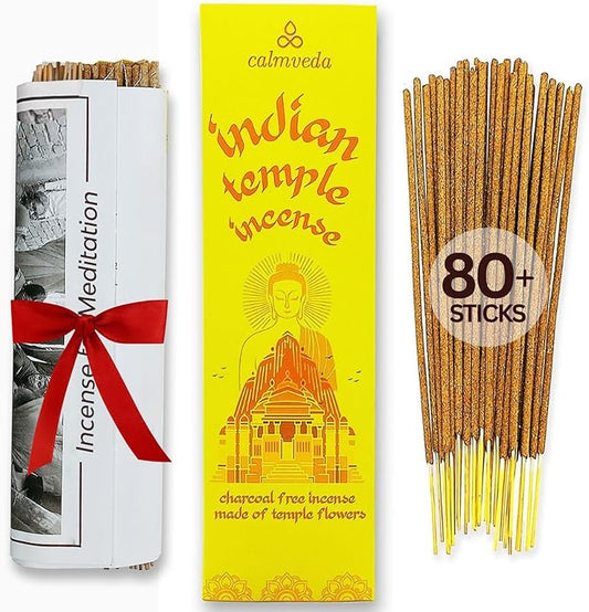 Spiritual Indian Temple Incense Sticks - 80 Charcoal Free Incense Sticks, Made from Upcycled Flowers | Inspired by Siddhivinayak Temple (Mumbai) | Spiritual Incense to add Calmness