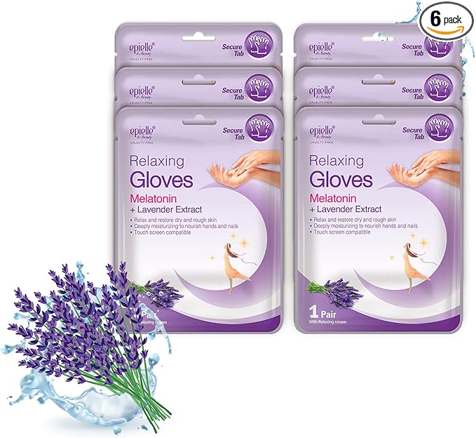 Epielle Relaxing Hand Mask 6 Pairs, Soften and Restore with Melatonin & Lavender Extract, Deep Moisturizing Gloves for Dry, Cracked Hands, Self Care Gifts for Women, Spa Kit, Stocking Stuffers
