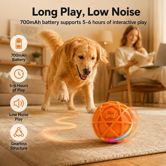 Interactive Dog Ball Toy,Motion-Activated,Rolling&Bouncing,RGB Light
