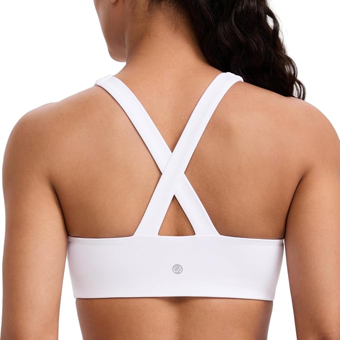 CRZ YOGA SculptAir Wide Straps Cross Back Sports Bras for Women - U Neck Medium Impact Wireless Padded Workout Top