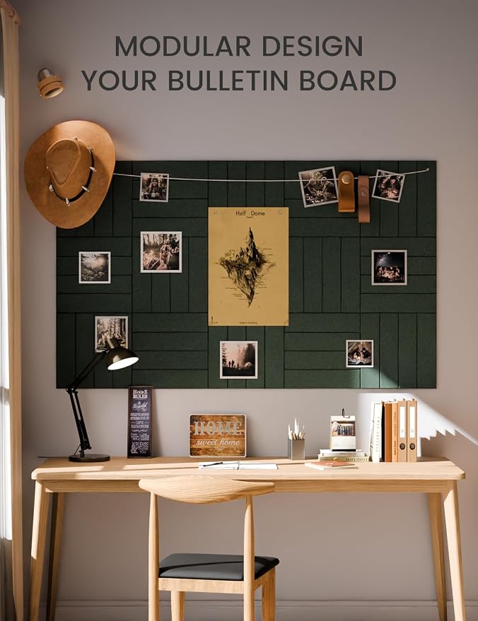 Fluxynara 36" x 24" Large Felt Bulletin Board, Pine Green | 6 Pack Cork Board Alternative with 30 Safe Adhesive Tabs, Felt Pin Boards for Wall Decor, Home, Office, Classroom, Dorm
