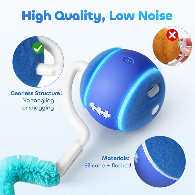 Interactive Cat Toy Ball for Indoor Cats with 3-Mode Touch Activated | Tangle-Free Tail, Rechargeable, 2 Tails, 6-8H Play Automatic Moving Cat Toy, Smart Rolling Ball for Indoor Cats to Chase Play