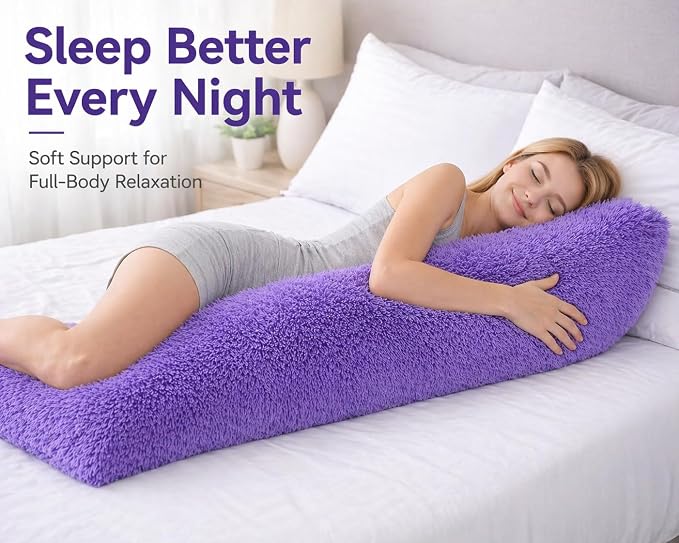 REAFORT Long Hair Faux Fur Body Pillow Cover 21"x54", Hidden Zipper (Lilac) | Ultra-soft long hair faux fur with a hidden zipper offers luxurious comfort and is machine washable for easy care.
